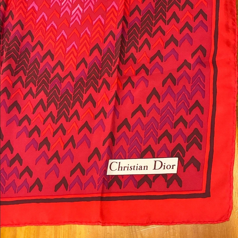 Vintage Christian Dior Silk Vibrant Red and Pink Patterned Scarf